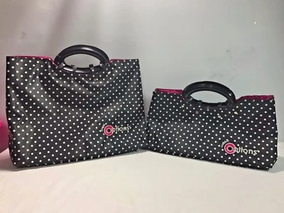 Set (2) CREATIVE OPTIONS Knit Crochet Craft Totes Black White Polka Dot - Image 1 of 4
