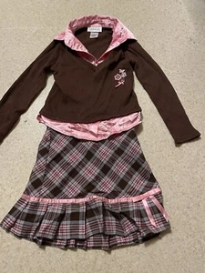 Youngland Girls 5 Brown And Pink Plaid Fall/winter Skirt Outfit - Picture 1 of 9