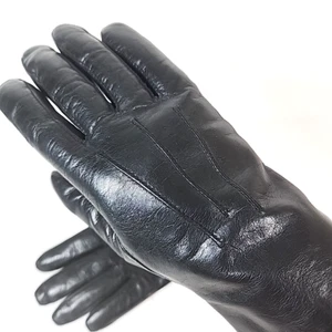 Vtg Wilsons Leather Driving Gloves Womens Large Black White Rabbit Fur Lining - Picture 1 of 7