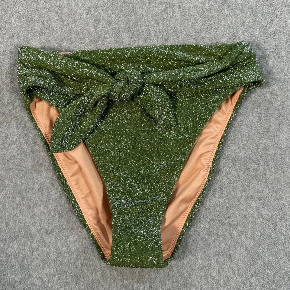 J.Crew Bikini Swim Bottom Size XXS High Cut Tie Waist Green Sparkle BC133