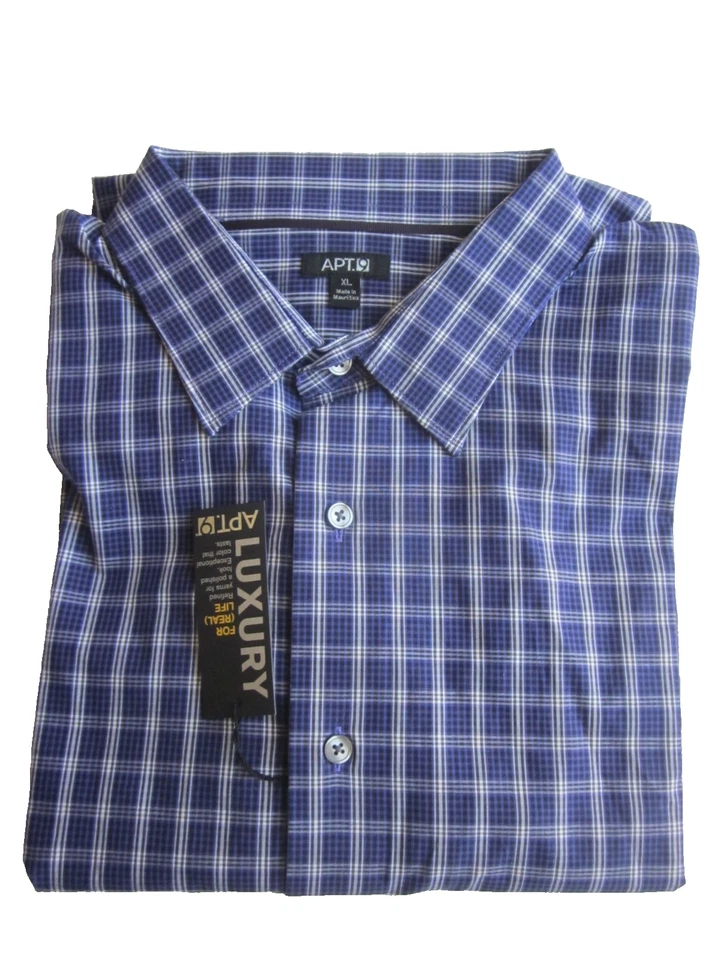 New $44.00 APT.9 Men Luxury Long Sleeve Purple Plaid Shirt Modern Fit - Size: XL - Image 1 of 1