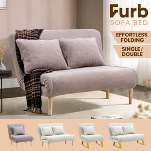 Furb Sofa Bed Lounge Chair Sherpa Fabric Folding Recliner Single/Double Seat - Picture 1 of 99