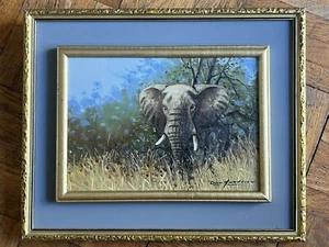 Elefantenbulle ~ Simbabwe ~ Öl auf Karton von Don Anderson ~ signiert ~ 20. Jahrhundert - Bild 1 von 8