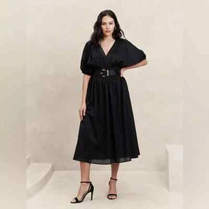 Neu mit Etikett Banana Republic Factory schwarzes Voile-Midikleid mit Ellbogenärmeln MEDIUM M #451508 - Bild 1 von 2