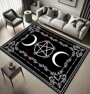 Hexerei Pentagramm Teppich, Gothic Mondphase Teppich, Hexenzimmer Geschenk für Sie - Bild 1 von 3