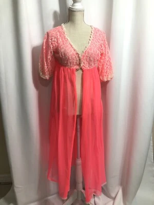 Vintage Robe - Nightgown - 80s Vintage Hot Coral Nightgown - Image 1 of 4