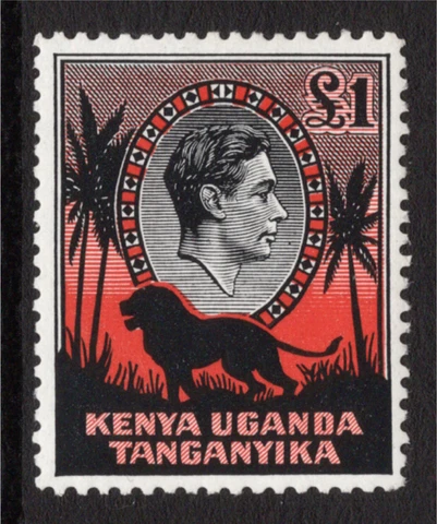 Kenya/Uganda/Tanganyika 1954 KGVI £1 Black & Red PERF 12.5 SG 150b Cat £18 MNH Cover