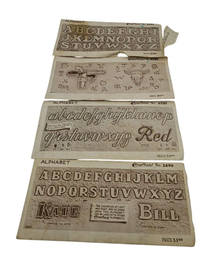 Vintage CRAFTAID Plastic Templates Leather Carving Tooling Alphabet Lot of 4 - Image 1 of 4