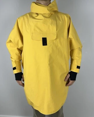 Poncho impermeable de nailon azul con capucha abrigo amarillo unisex XS de gran tamaño Foto 1 de 4
