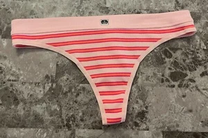 NWT VICTORIA'S SECRET PINK STRIPE RIBBED KNIT THICK LOGO WAISTBAND THONG PANTIES - Picture 1 of 4