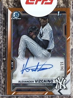 2021 Alexander Vizcaino Bowman Chrome Prospect Orange Shimmer Autograph #24/25 - Image 1 of 3