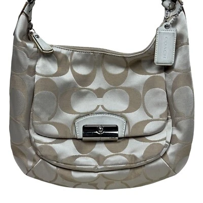 Bolso de Mano Coach Kristin Signature Estampado C Beige Blanco Sillín Solapa Hombro Cartera Foto 1 de 4