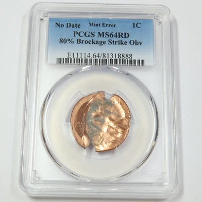 MS 64RD RED NO DATE PCGS MINT ERROR 80% Brockage Obverse Cent 1c Lincoln 45390B - Image 1 of 2