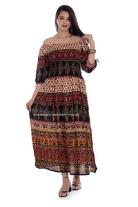 Abito indiano rayon retrò boho ehs hippy blusa vestir etnico vintage retrò donna - Foto 1 di 5