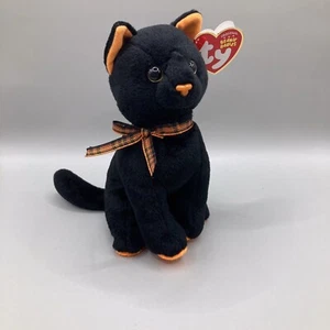 Collectible Ty Beanie Baby - SNEAKY  Black & Orange Cat Plush (6 Inch) Tag Error - Picture 1 of 6