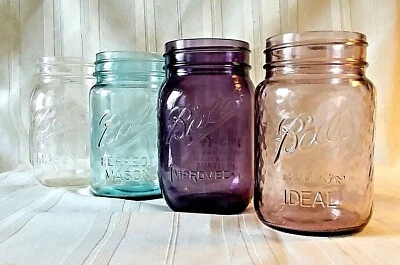 Ball Mason Jar Purple Blue Pink Green Clear 16 oz PINT Canning Safe Glass - Image 1 of 4