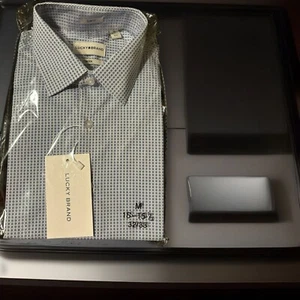 NWT Lucky Brand Men's Slim Fit WHITE GRND BLUE GEOMETRIC PRINT SAIS M15.15/2 - Picture 1 of 7