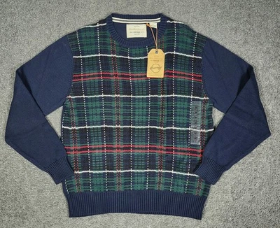 Men's Sweater Crew Neck M Weatherproof Holiday Tartan Plaid Navy Blue Green Red - Image 1 of 4