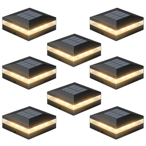 Paquete de 8 luces solares con tapa de poste, 3 modos de color luces solares para poste de valla al aire libre con... - Imagen 1 de 8