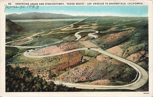 LOS ANGELES TO BAKERSFIELD CA RIDGE ROUTE HIWAY GRAPEVINE GRADE 1923 101925 U - Picture 1 of 2