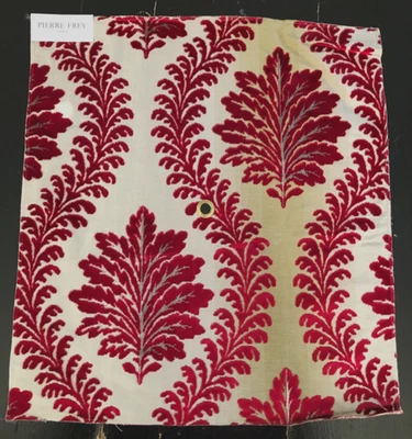 PIERRE FREY Livia in Carmin 17 1/2 x 19" Damask Velvet Fabric Sample - Image 1 of 3