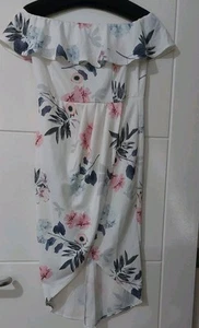 White Floral Off The Shoulder Midi Dress Size 12/14 - Picture 1 of 6