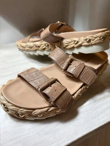 Donald Pliner Adjustable Larabee Sandals Women’s Sz 9 Leather Espadrille Slip On - Picture 1 of 7