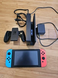 Nintendo Switch Console Red Blue w/ Game & Accessories - Tested And Working - Picture 1 of 18