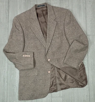Vintage Polo University Blazer Mens 42 Brown Herringbone Wool Sport Coat 80s - Image 1 of 4