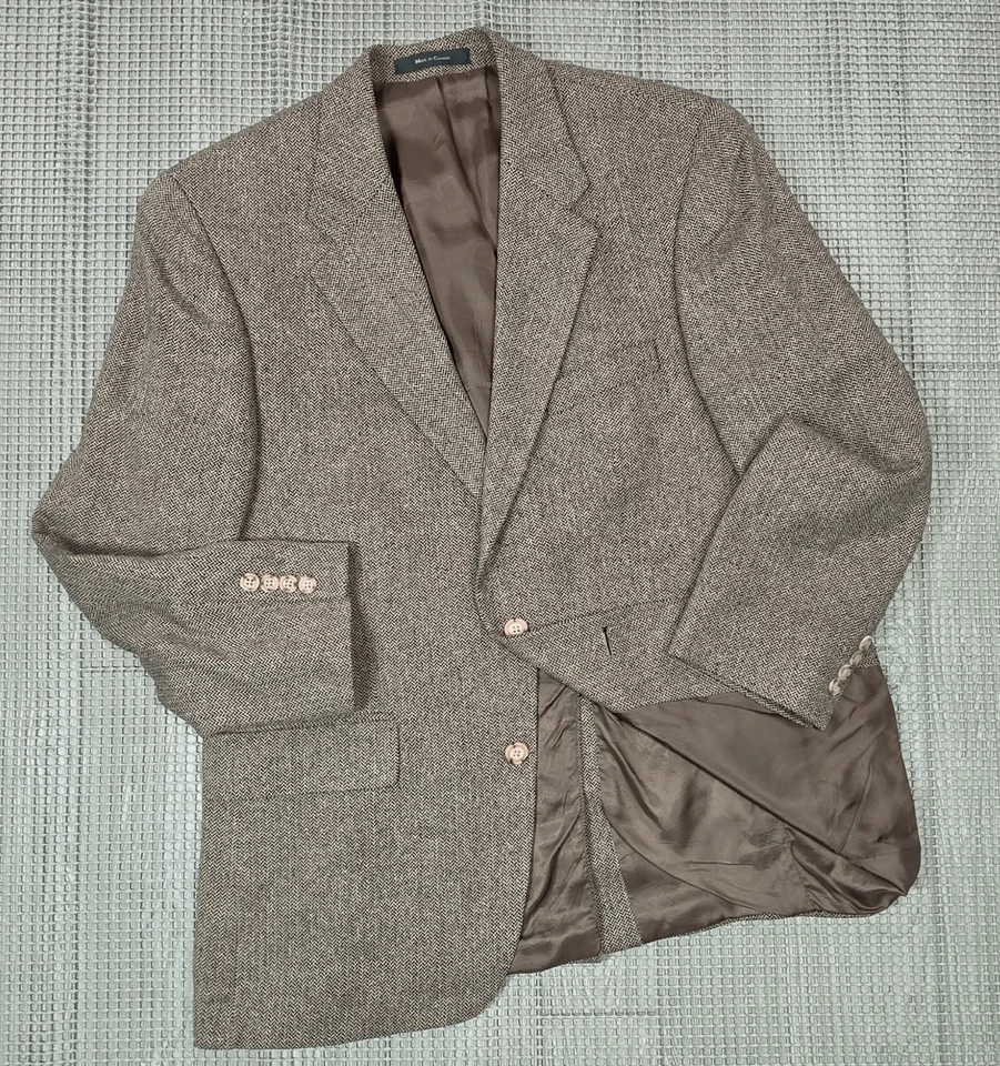 Vintage Polo University Blazer Mens 42 Brown Herringbone Wool Sport Coat 80s - Image 1 of 4