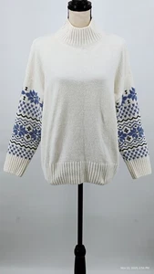CHRISTIAN SIRIANO weißer Chenille-Pullover mit Stehkragen Fair Isle gemütlich luxuriös Large - Bild 1 von 17