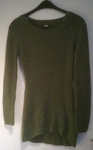 Grüner grob gestrickter Long-Pulli mit rundem Ausschnitt Gr. S - Bild 1 von 1