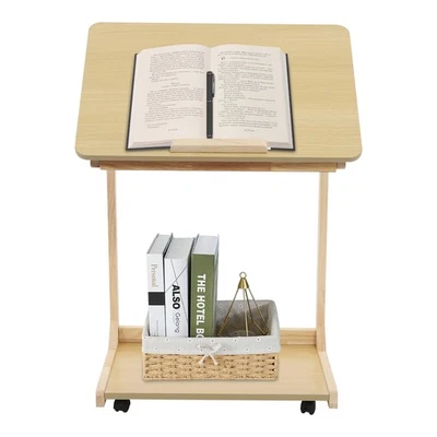 C Shaped End Table Side Table Couch Sofa Table for Living Room Wood Color - Image 1 of 4