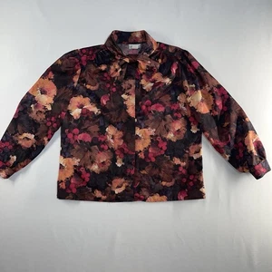 Camicetta donna vintage Laura Mae taglia 16 bottoni marrone floreale fiocco autunno - Foto 1 di 11