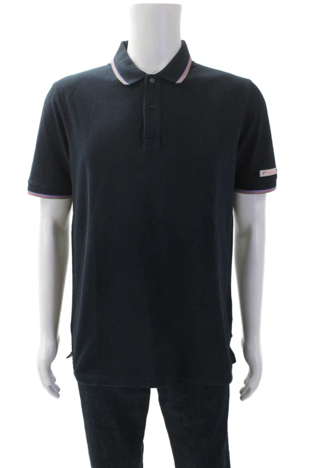 Top Polo Scotch & Soda Para Hombres Algodón Estampado a Rayas Dobladillo Cuello Azul Marino Talla L Foto 1 de 4