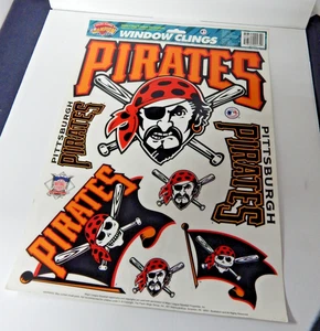 VINTAGE PITTSBURGH PIRATES VINYL COLR CLINGS WINDOW STICKERS JOLLY ROGER DECAL - Picture 1 of 4