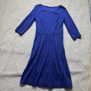 Boden Dress Womens 4L Blue Flocked Spot Ponte 1/2 Sleeve Round Neck Knee Length - Picture 1 of 15
