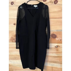 Calvin Klein Women's V-neck Sheer Sleeves Black Dress. Size 14. Cocktail Wedding - Picture 1 of 7