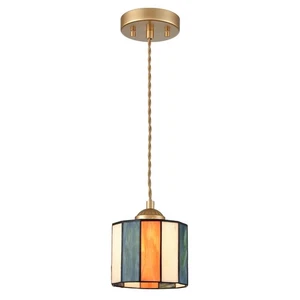Tiffany Pendant Light Fixture 5.5-Inch Cylinder Stained Glass Pendant Lightin... - Picture 1 of 7