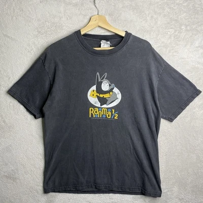 Винтажная футболка Ranma размер 1/2 большая черная 90-е манга аниме искусство Румико Такахаси - Изображение 1 из 4