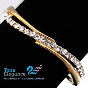 18k yellow gold GF solid wedding ladies bracelet made with swarovski - Picture 1 of 4