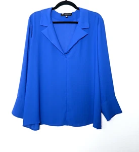 Eloquii königsblaue Bluse Langarm Oberteil Kragen durchsichtig Chifon - Bild 1 von 7
