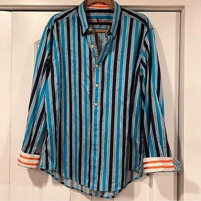 Robert Graham синий и черный в полоску платье рубашка XL - Изображение 1 из 4