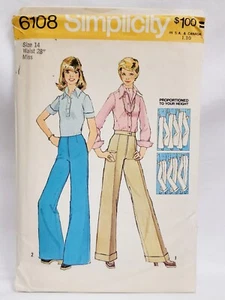 Simplicity Pattern 6108 Miss 14 proportionierte Passform gerades & weites Bein Hose 60er - Bild 1 von 2