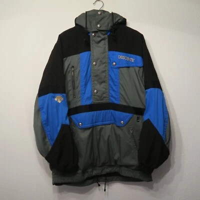 VINTAGE 80s 90s DESCENTE TECH ANORAK BLUE GREY BLACK Large steep tech jacket ski - Image 1 of 4