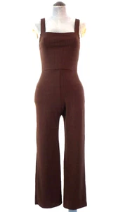 Brown Jumpsuit Ribbed Stretch Wide Crop Leg Square Neck Culotte Size UK 6 - Picture 1 of 11