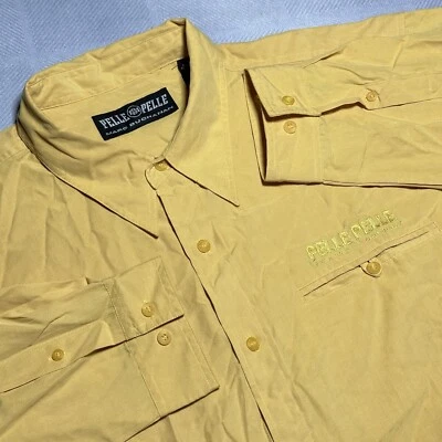 Vintage Pelle Pelle Marc Buchanan Yellow Rayon Blend Button Up Shirt Size 2XL - Image 1 of 4