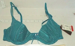 Native Intimates Blue Silver Glitter Stripes Underwire Bra Size 34 - Picture 1 of 6