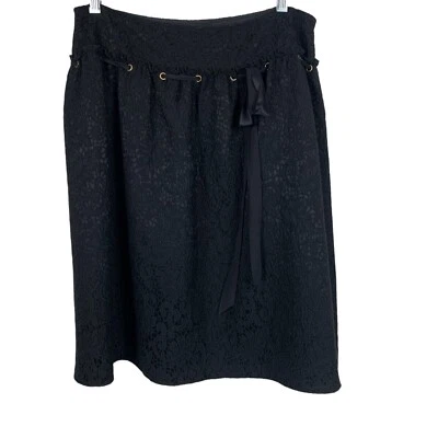 Cynthia Steffe Size 10 Skirt Black Lace Ribbon Tie Waist A Line Lined Side Zip - Image 1 of 4