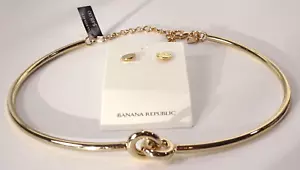 Banana Republic Women's Metallic Collar Necklace Hammer Stud Earrings Set NWT 90 - Picture 1 of 12